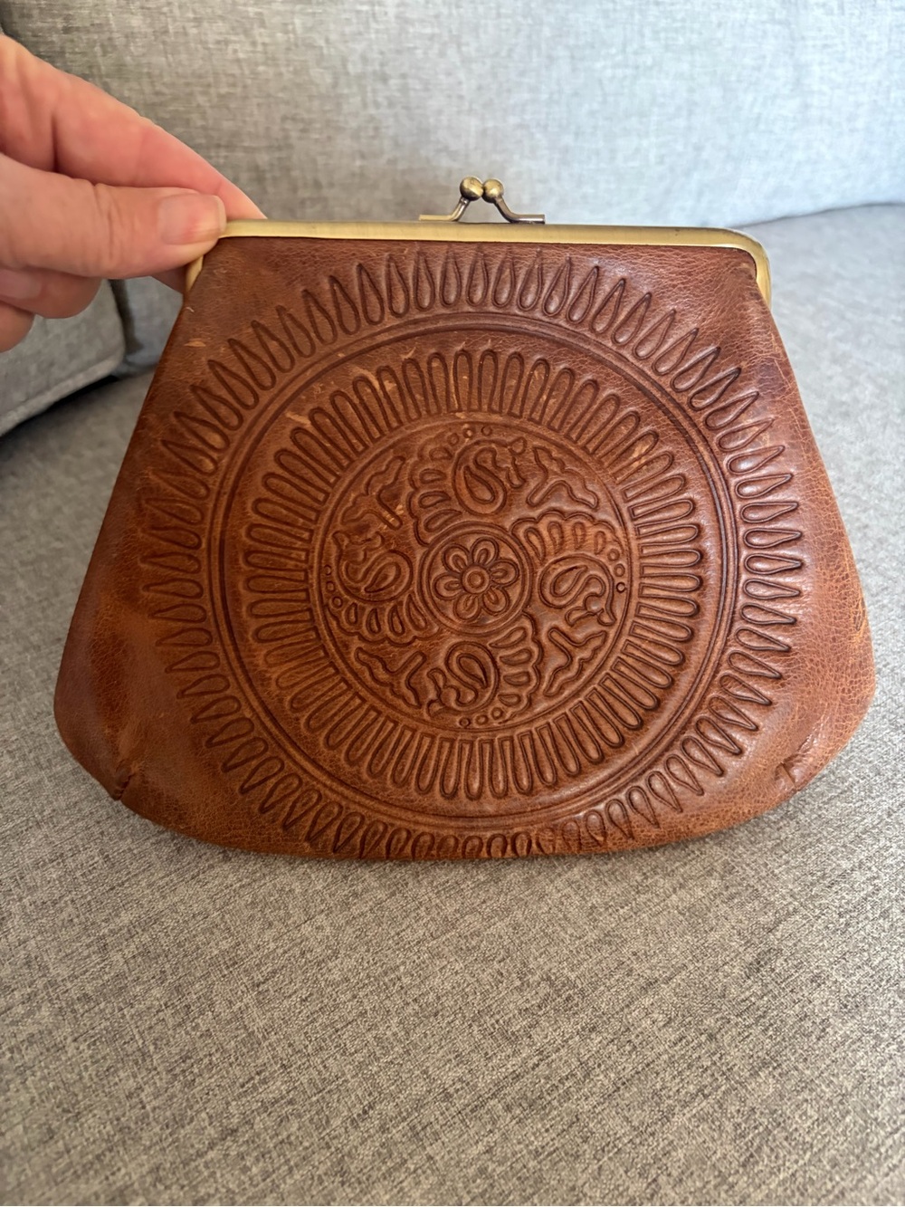 Patricia Nash Brown Embossed Leather Kiss-Lock Clutch